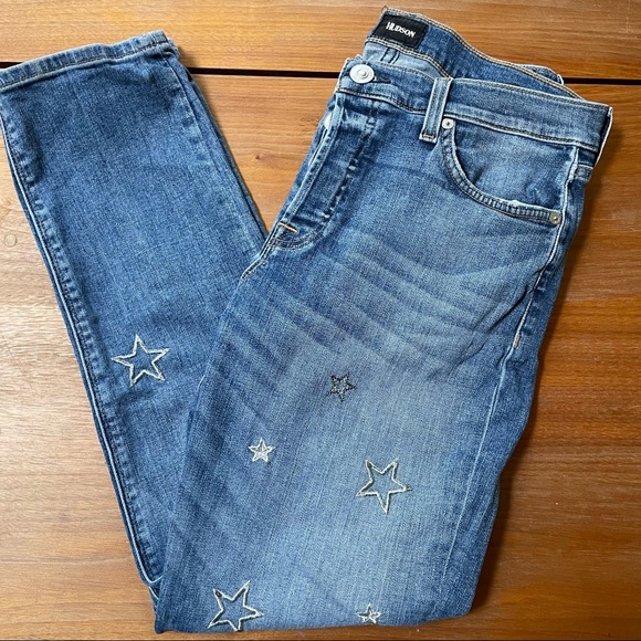 HUDSON riley  faded crop relaxed straight jeans with stars embroidered - Picture 7 of 12